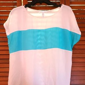 Ambiance Apparel large white block striped shirt